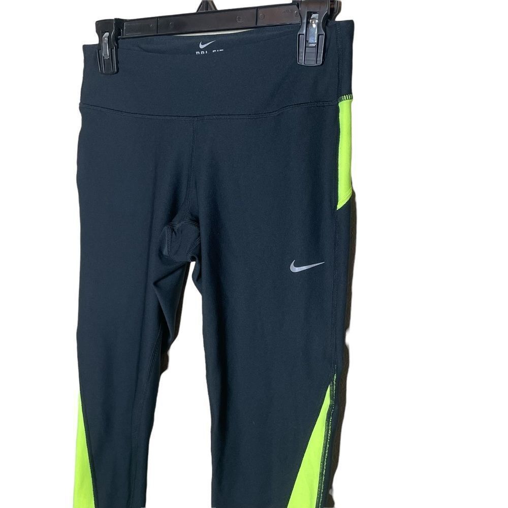 Nike Dri-Fit Crop Workout Leggings Bright Yellow Accent - Picture 2 of 11